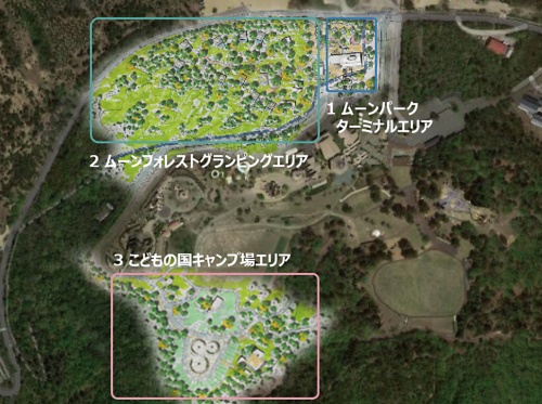 3拠点エリアから成る鳥取砂丘ムーンパーク敷地の全体イメージ（資料：ミサワホーム）