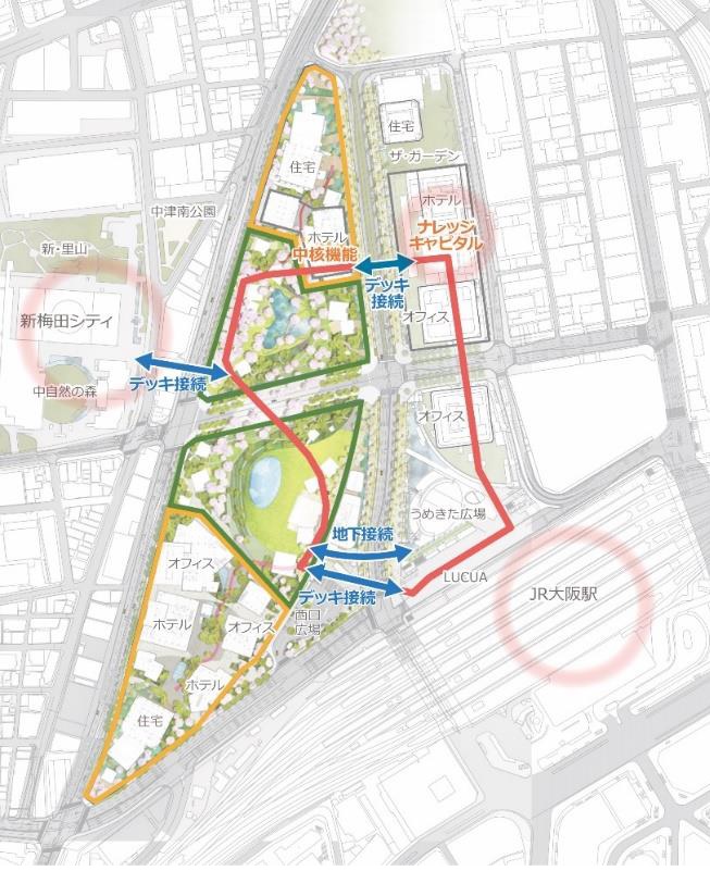 うめきた公園から大阪駅へのアクセスルート（資料：JR西日本）