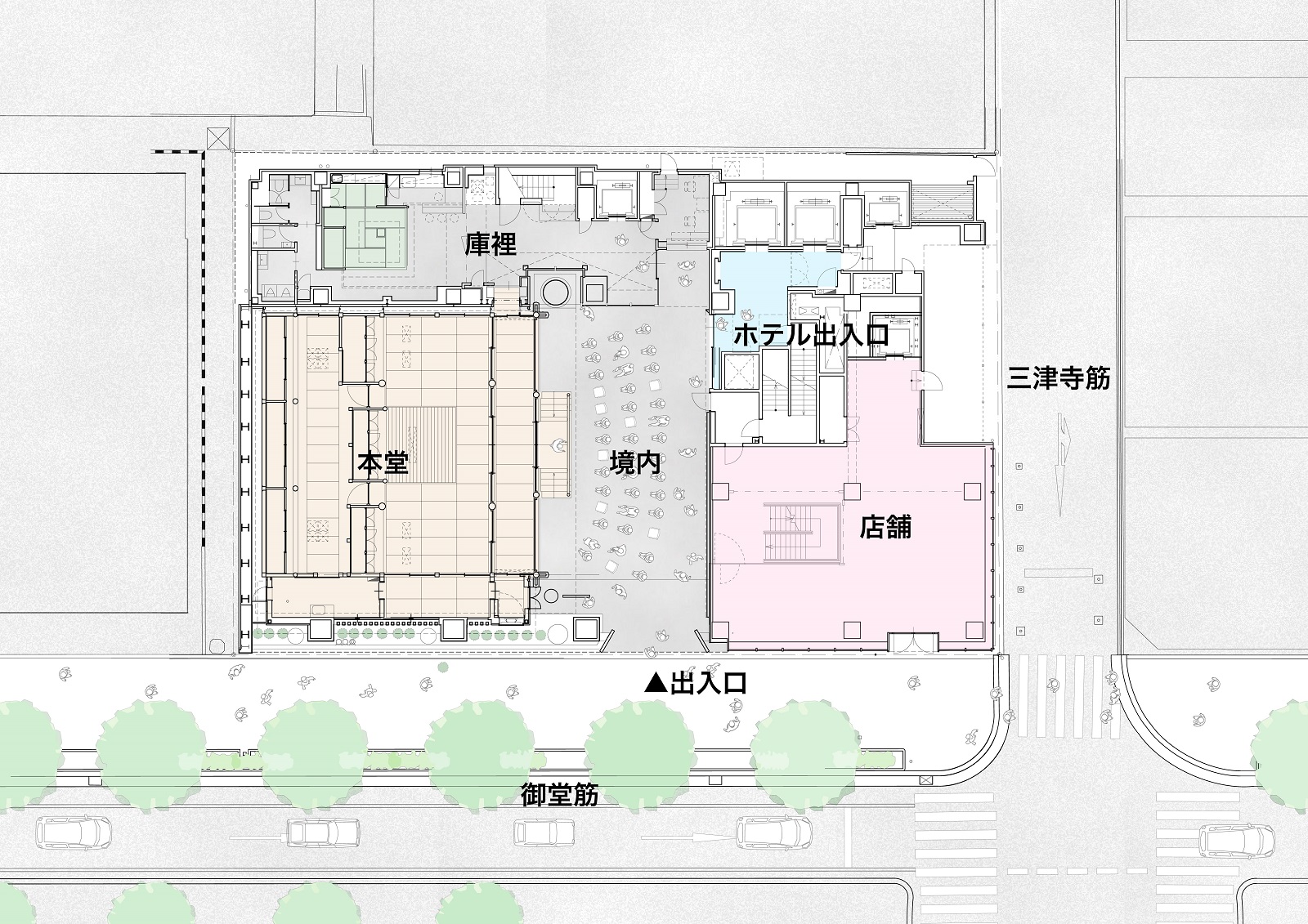 地上1階の平面図（出所：東京建物、大成建設）