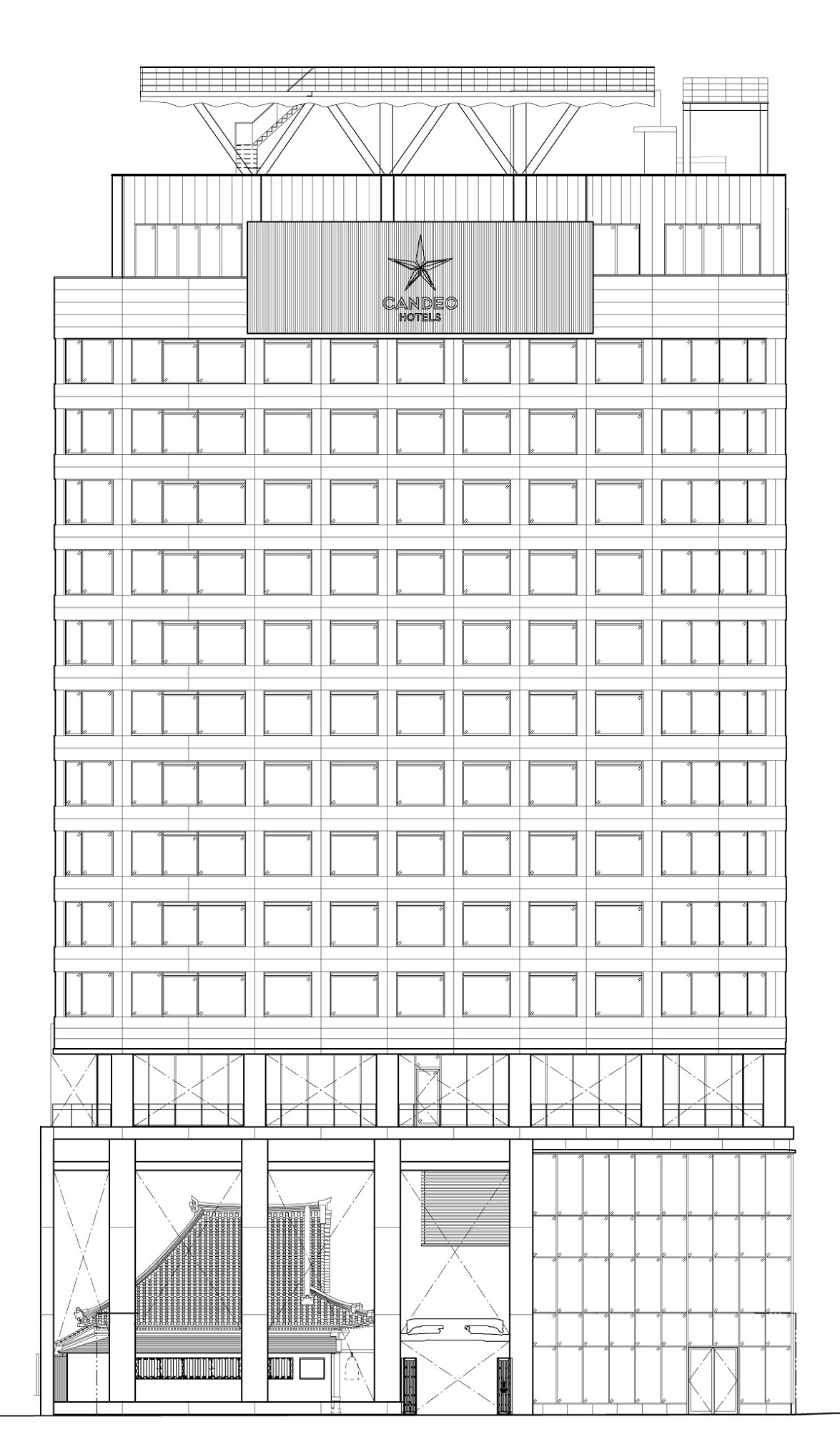 西側（建物正面）の立面図（出所：東京建物、大成建設）