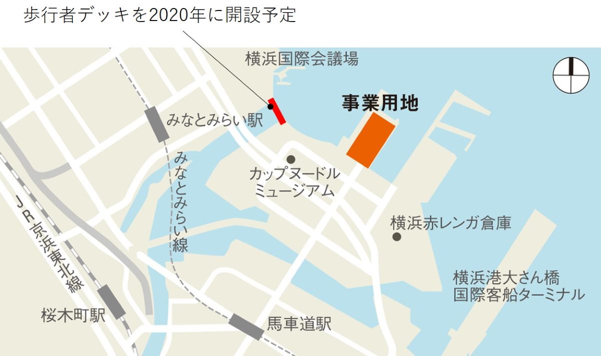 横浜ハンマーヘッドの立地。みなとみらい21地区の新港ふ頭に位置する（資料：日経アーキテクチュア）