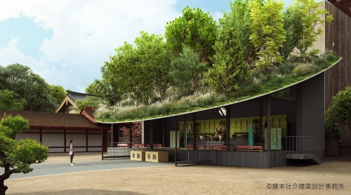「仮殿」の外観イメージ。屋根に木を植える(出所:太宰府天満宮、藤本壮介建築設計事務所)