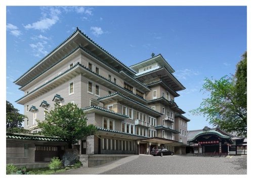 京都における新しいホテルの外観イメージ。右側は歌舞練場の玄関部分（出所：帝国ホテル）
