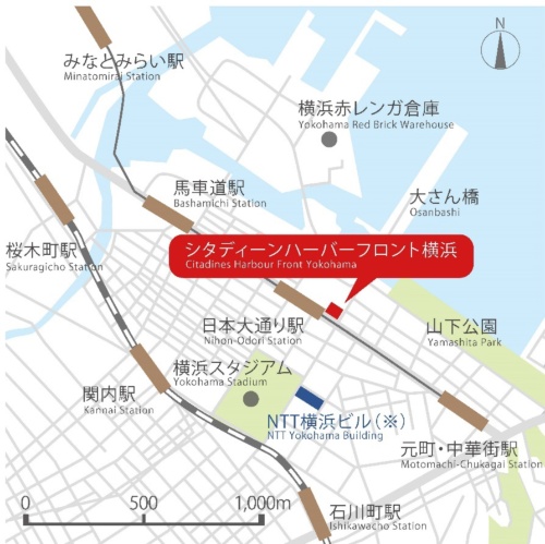 駅直結で、山下公園や横浜中華街が徒歩圏内（出所：NTT都市開発）