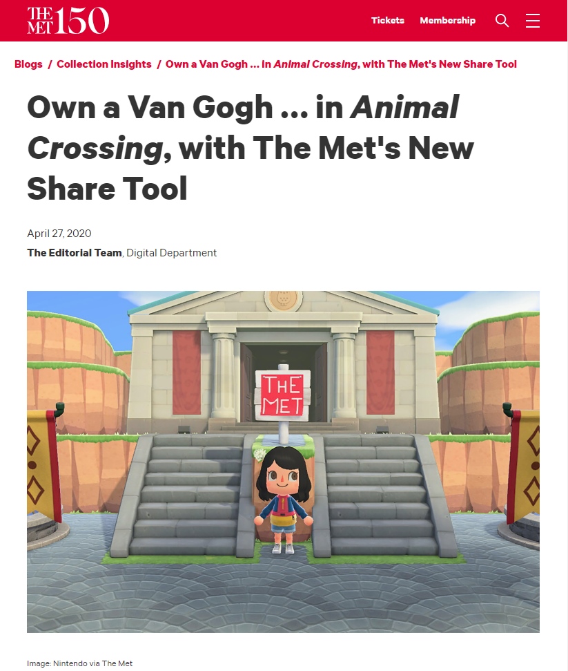 Own a Van Gogh … in Animal Crossing, with The Met's New Share Tool