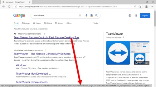 偽のTeamViewerページに誘導するGoogle広告