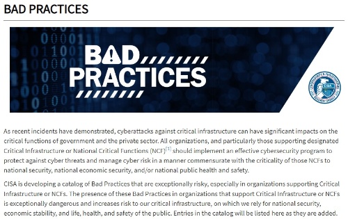 Bad PracticesのWebサイト(https://www.cisa.gov/BadPractices)