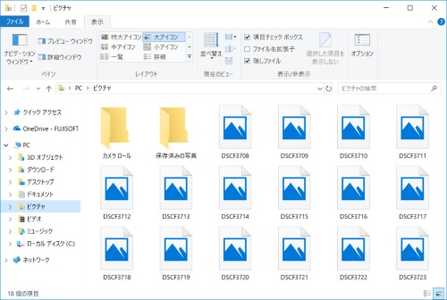 アップデート前のエクスプローラーでRAW画像形式のファイルを一覧表示した様子。サムネイル表示されず、アイコンによる表示となる