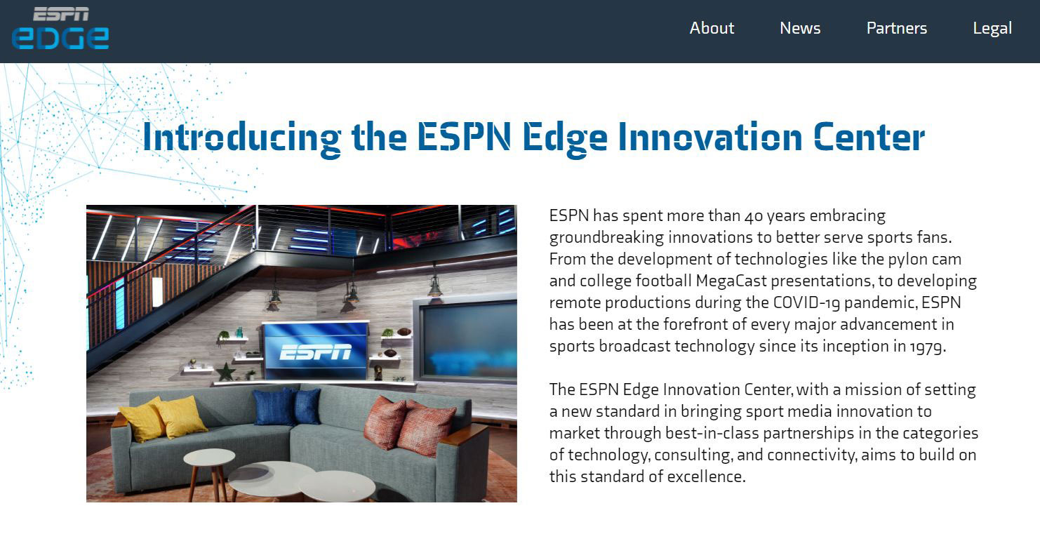 ESPNがマイクロソフト、ベライゾン、アクセンチュアとの提携によって設立した「ESPN Edge Innovation Center」の紹介サイト