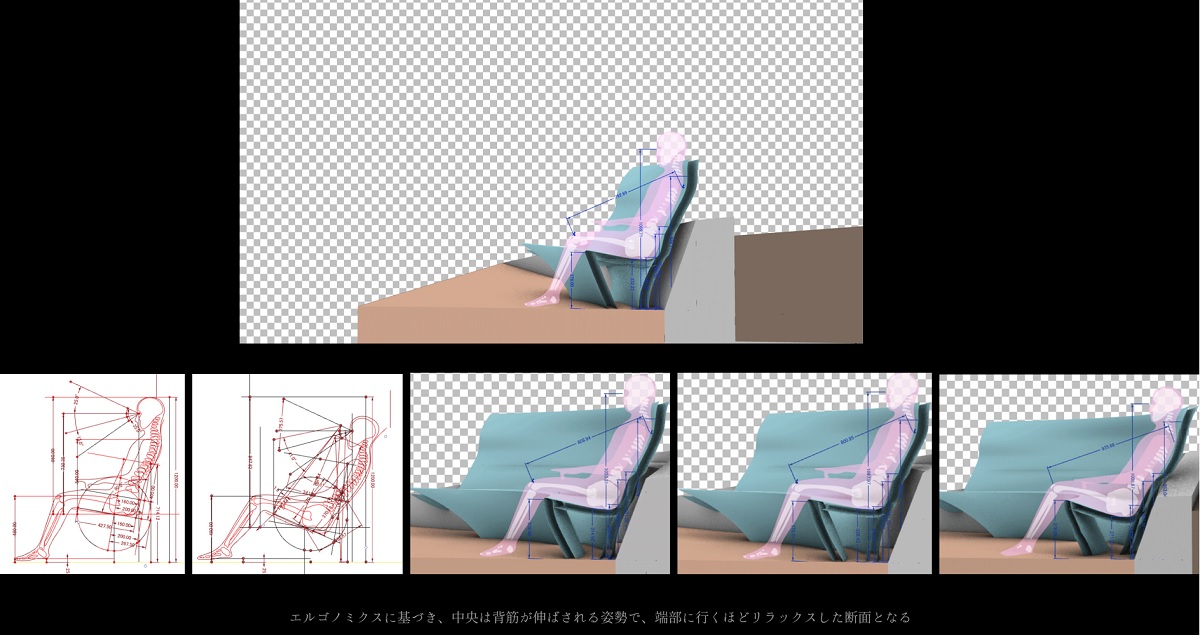 人間工学に基づいて、座り心地のいいベンチをデザインした（資料：清水建設）