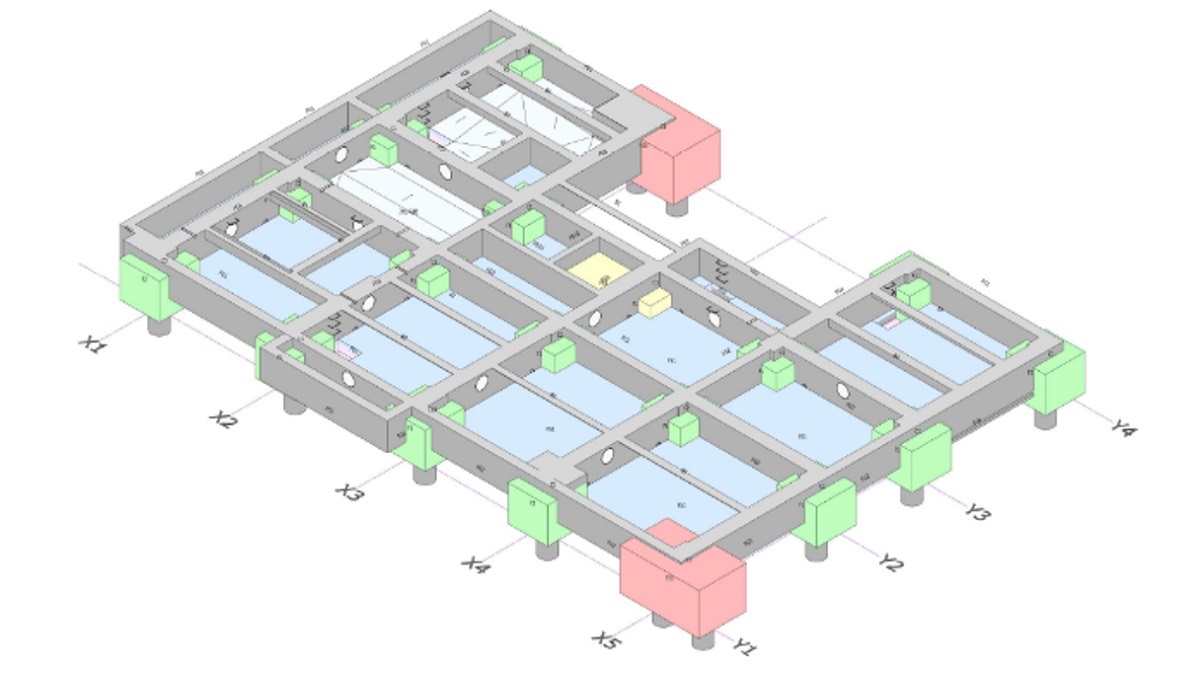 BIMモデルを使えば、2Dの紙の図面に縛られず、1フロアを1枚の全体図で表現するのも簡単だ。アイソメトリック図などを表示できる利点がある（資料：大林組）