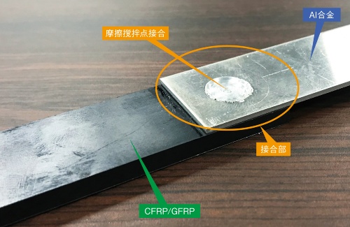 図1 摩擦撹拌点接合でくっつけたAl合金とCFRPもしくはGFRPとのサンプル