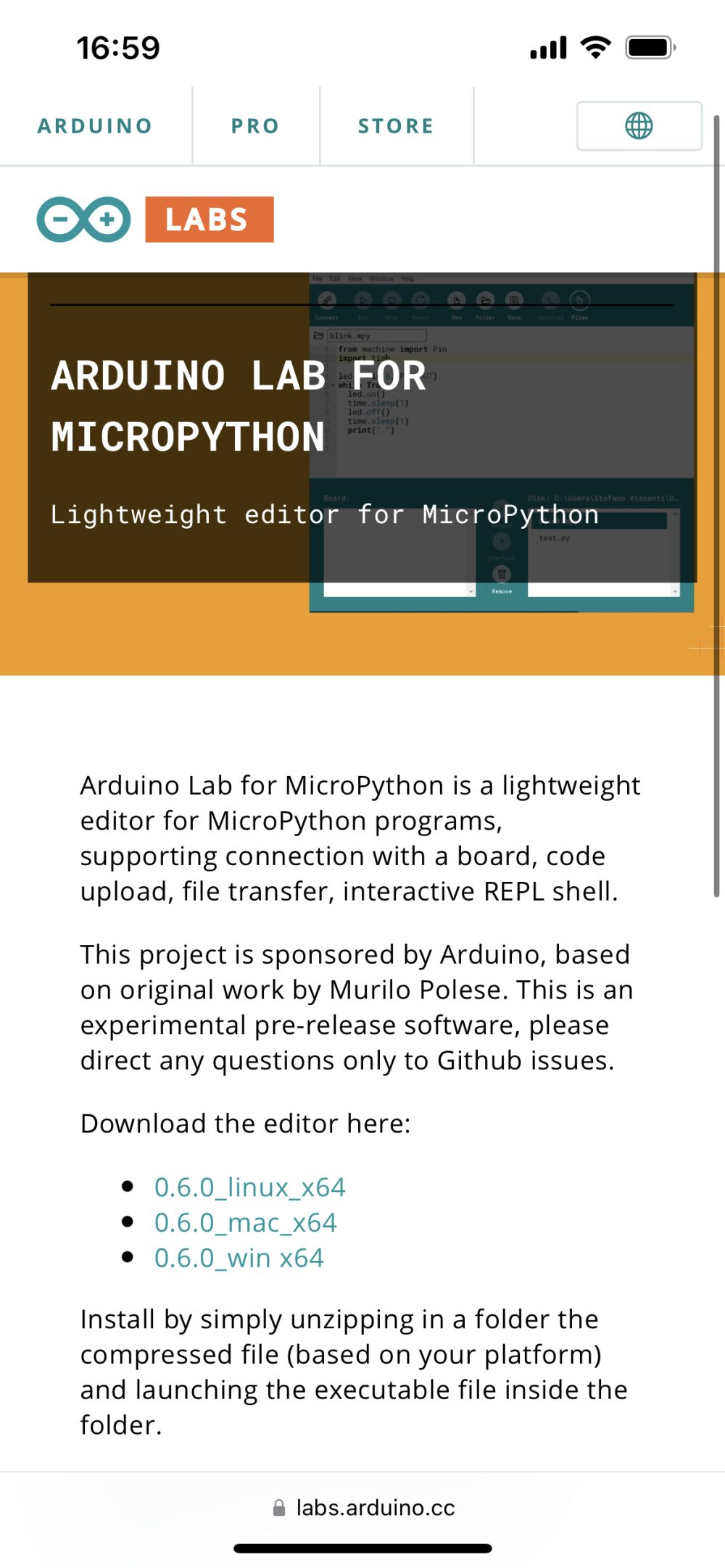 ArduinoのMicroPythonのIDEを試す、250秒おきに内蔵LEDを点灯・消灯