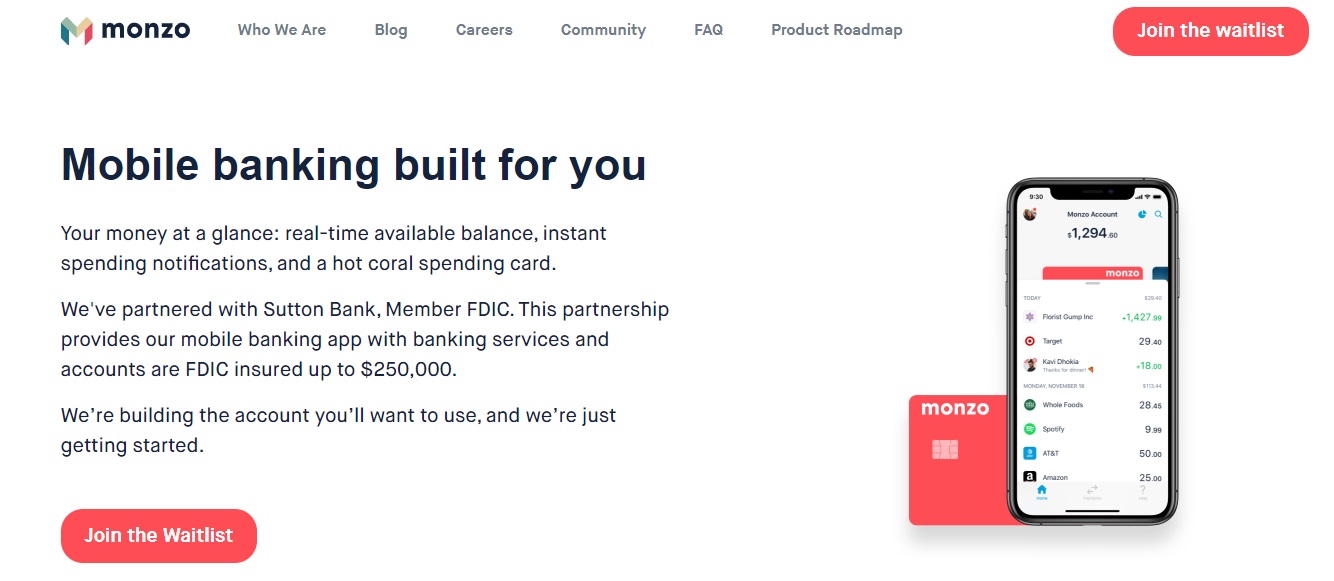 Monzo USAの紹介画面
