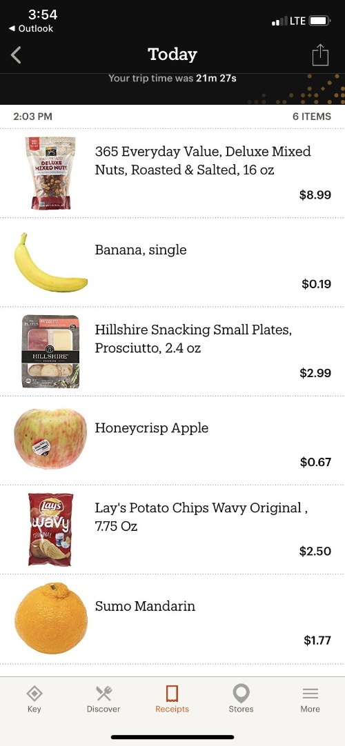 アプリに表示されたAmazon Go Groceryのレシート