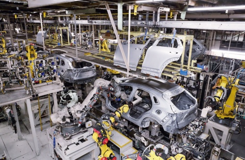 図1 マツダの新車体生産ライン「フレキシブルモジュールライン」