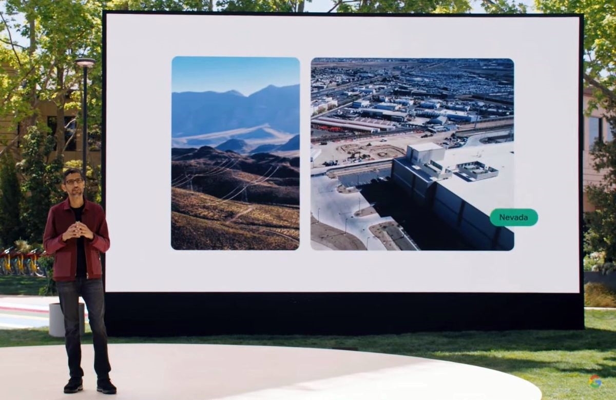 地熱発電システムをネバダ州で導入する （出所：Google I/O 2021の基調講演の公式動画からキャプチャーしたもの）