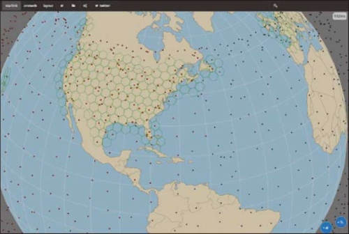 米スペースXが打ち上げた「Starlink」用の人工衛星の現在地を確認できるWebサイト。低軌道上にある多数の人工衛星網を使い、広範囲で通信サービスを提供する（出所：satellitemap.space）