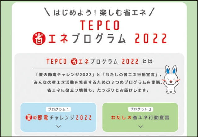  東京電力では、「TEPCO 省エネプログラム 2022」というキャンペーンを実施（出所：同社のWebページ）