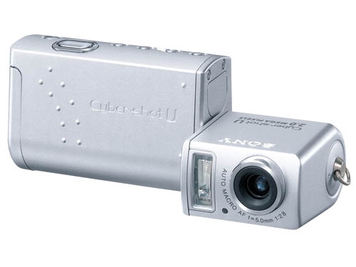 DSC-U50(2003年9月)手のひらサイズのUシリーズに回転レンズを搭載し、メモリースティックDuo搭載で薄型に