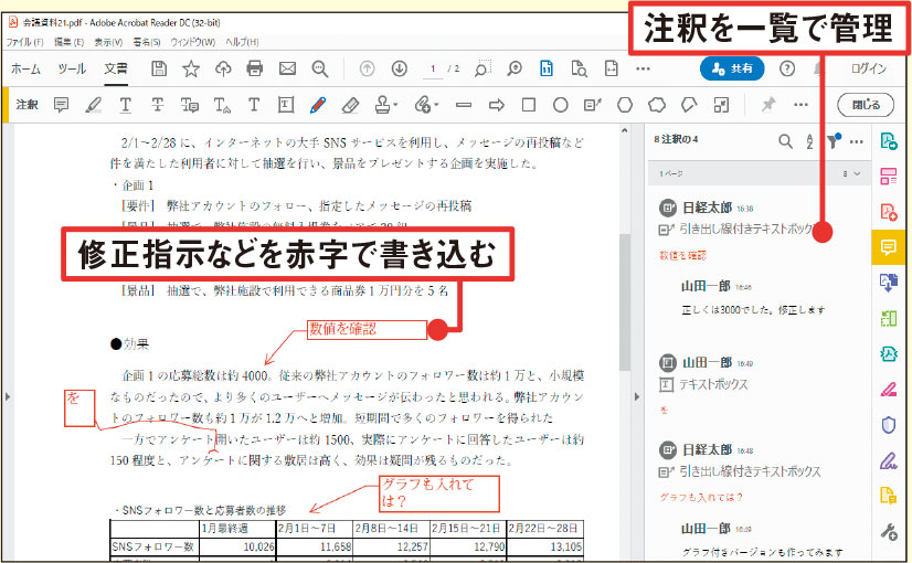 PDFに直接書き込んで送信、「注釈」を使った赤字入れもマスター | 日経