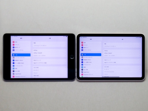 前モデルである第5世代iPad mini（左）と第6世代iPad mini（右）の比較。画面の縦横比は3：2に近くなった