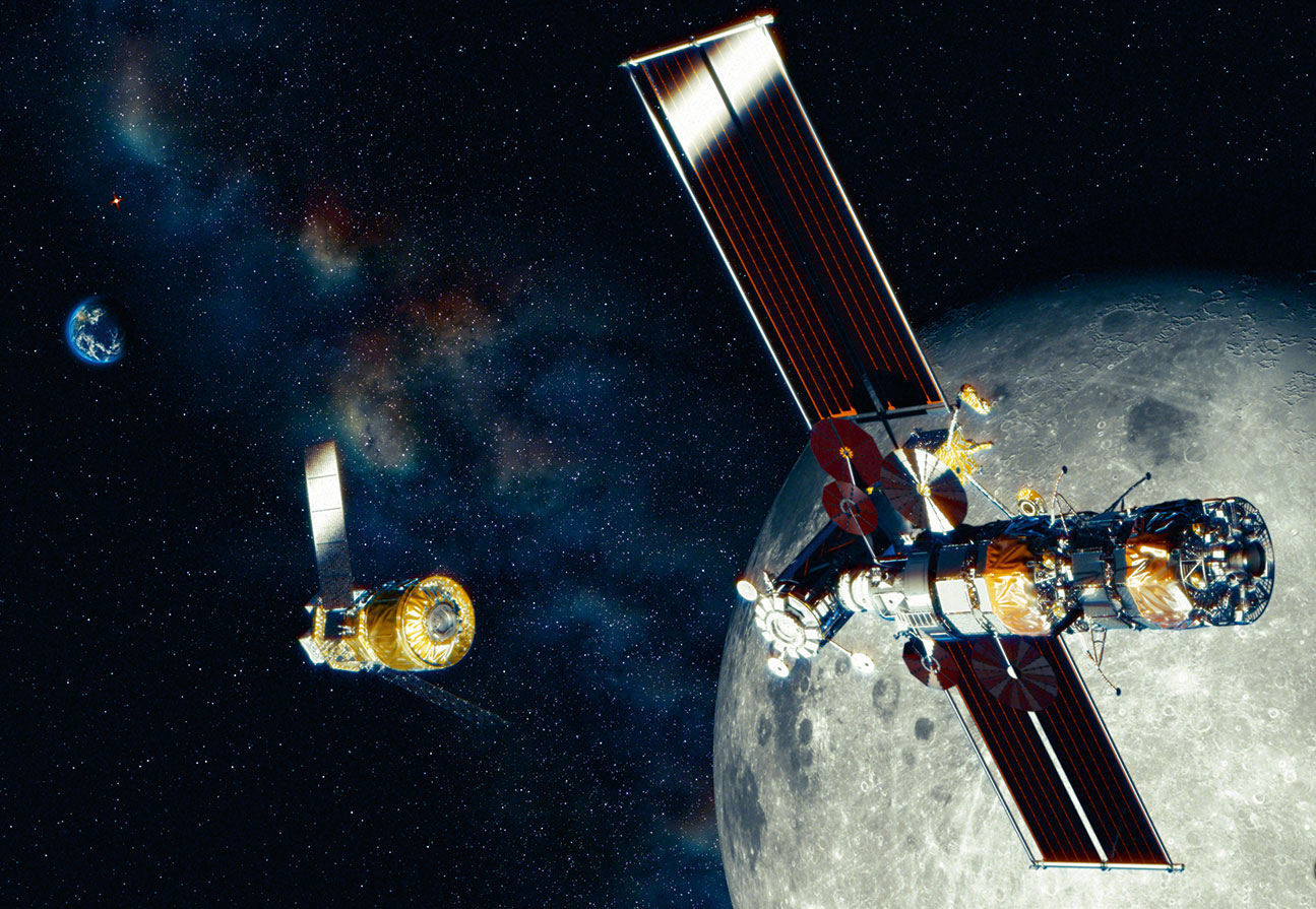（a）輸送船「HTV-X」（左）と「Gateway」（右）