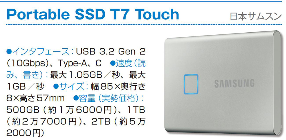 厚さ8mmの薄型SSD。指紋センサーを搭載し、付属のソフトと組み合わて内部のデータを保護できる