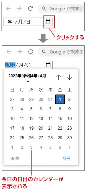 図1 ●日付を選択して入力できるカレンダー形式のフォーム