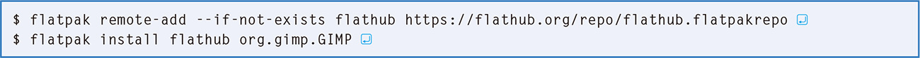 図18　MobianでFlatpak版の「GIMP」をインストールする手順
