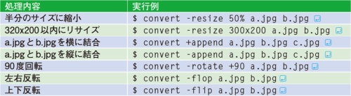 表1　convertコマンドの実行例