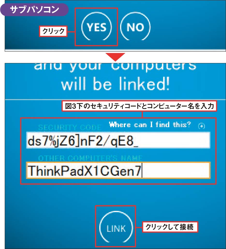 サブパソコンからメインパソコンに接続