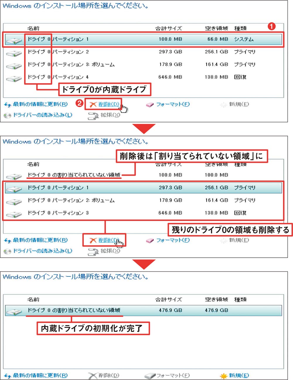 パソコンの内蔵ドライブをすべて初期化する