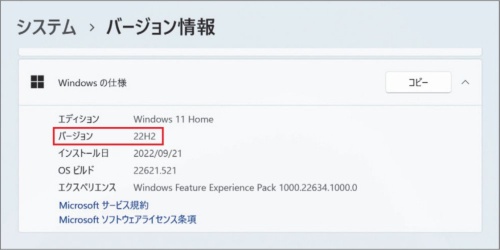 バージョンは「22H2」に
