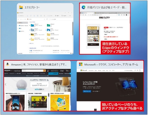 Edgeはタブの選択にも対応