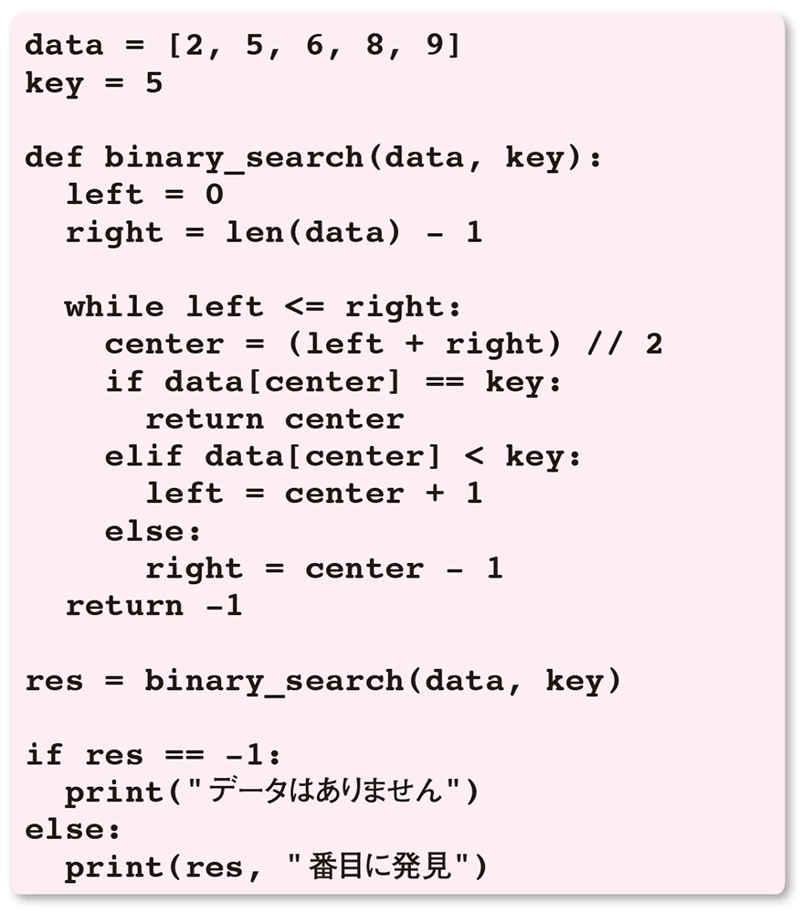 リスト2●二分探索のプログラム例