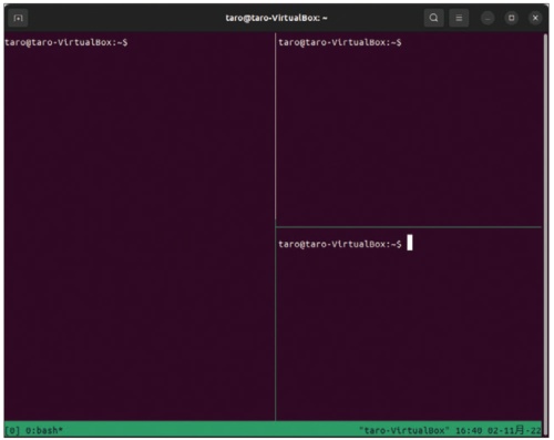 図10 tmuxで「端末」アプリ内の画面を分割した様子