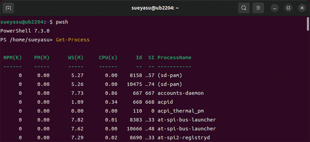 図12　Windowsで使われる「PowerShell」をUbuntuで稼働させた様子