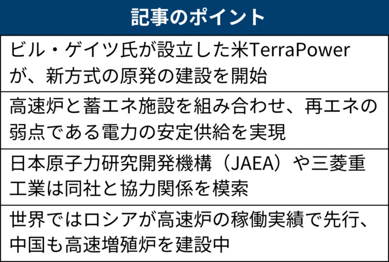 ビル・ゲイツ氏新興企業が新方式の原発、蓄エネ併設で安定・柔軟な電源目指す | 日経クロステック(xTECH)