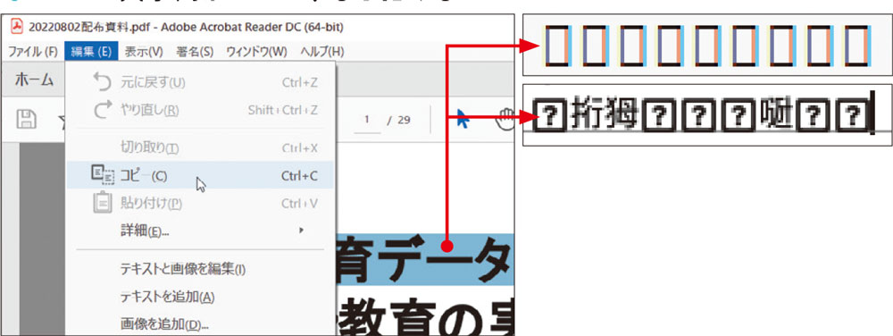 PDFの文字列がコピペすると化ける