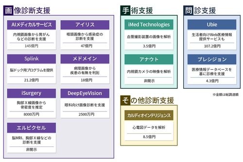 図　医療分野への応用を主軸にしている日本発AIスタートアップの例