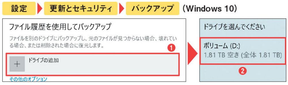 ファイル履歴でバックアップ