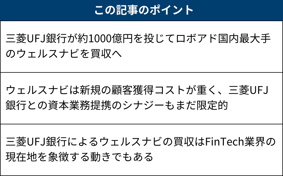 9万8500円」が映すウェルスナビの難路、三菱UFJ銀行が約1000億円で買収へ | 日経クロステック（xTECH）