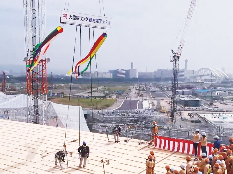 万博大屋根の大林組工区も1カ月半前倒し上棟、福島産材を地元加工して適時輸送