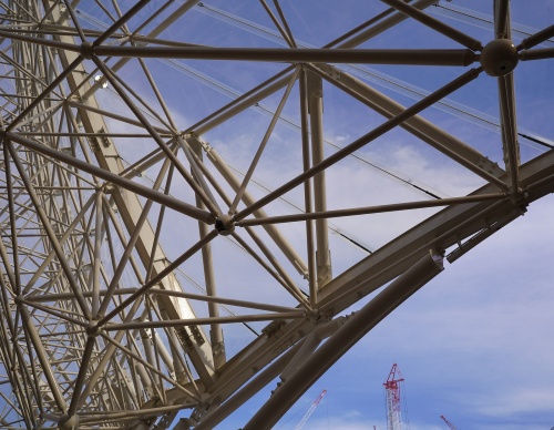 屋根は鉄骨トラスとETFE膜で構成。透明な膜を通して、内部が透けて見える(写真:日経クロステック)