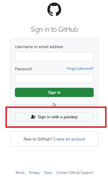 GitHub ではサインイン画面でパスキーによるサインインを選択できる