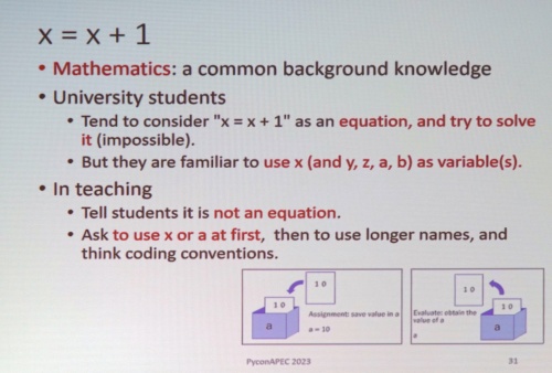 「x=x+1」の問題を示したスライド