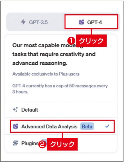 図6 Advanced Data Analysisをオプションで選択