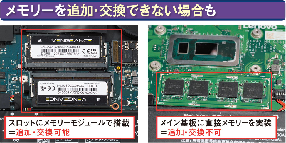 パソコンを長く使うならメモリーは32GB以上で、追加・交換できるかを