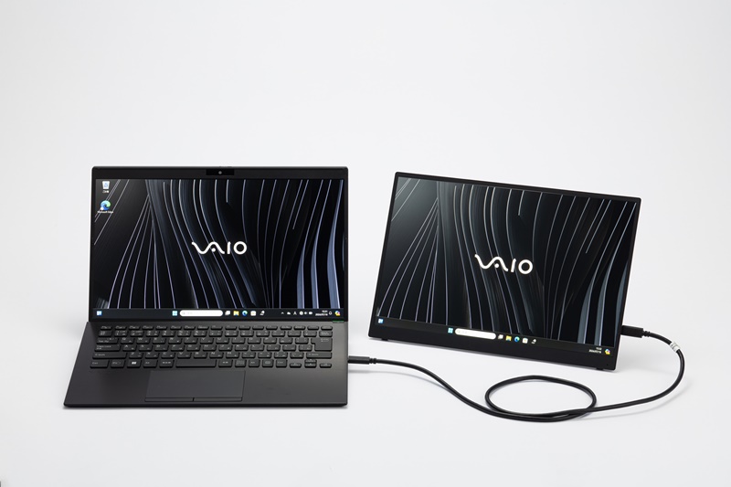 VAIO Vision+ 14 と ノートPCスタンドのセット 軽さと薄さに仰天、モバイルディスプレー「VAIO Vision＋ 14」で2画面